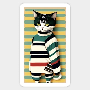 Abstract Whisker Weave: Feline Charm in Dynamic Stripes Sticker